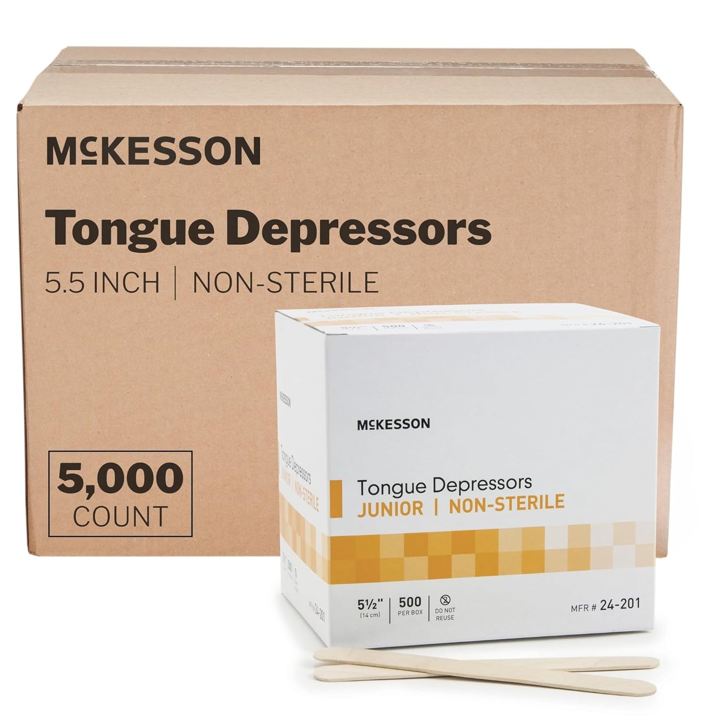McKesson Tongue Depressors Adult Size, Non-Sterile, Wood, Unflavored, Splinter-Free (5000, 5.5")