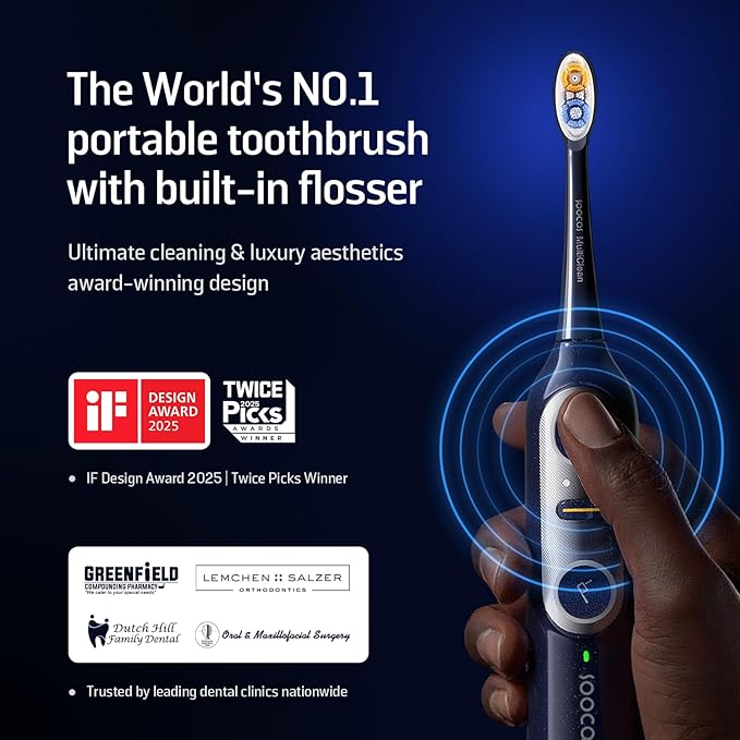 Soocas NEOS II - Electric Toothbrush with Water Flosser, Sonic Electric Toothbrush for Adults, Cordless Water Flosser for Travel, Portable Oral Irrigator, Up to 100% Plaque Removal, Dark Violet