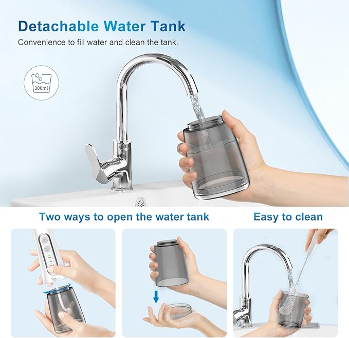 Cordless Water Dental Flosser oral irrigator,JNGOODS 300ml Rechargeable water flosser for teeth IPX7 Waterproof 4 Modes portable Oral Irrigator with 4 jet tips, Travel Home use (White)