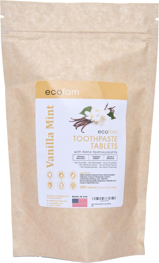 Toothpaste Tablets – Vanilla Mint | Nano Hydroxyapatite Toothpaste Tablets Chewable | Fluoride Free l 350 Tabs