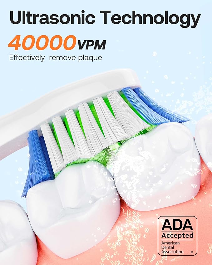 Bitvae Electric Toothbrushes 2 Pack With Holders, Ultrasonic Electronic 8 Brush Heads 5 Modes, Rechargeable Power for 30 Days Using, Black & Pink