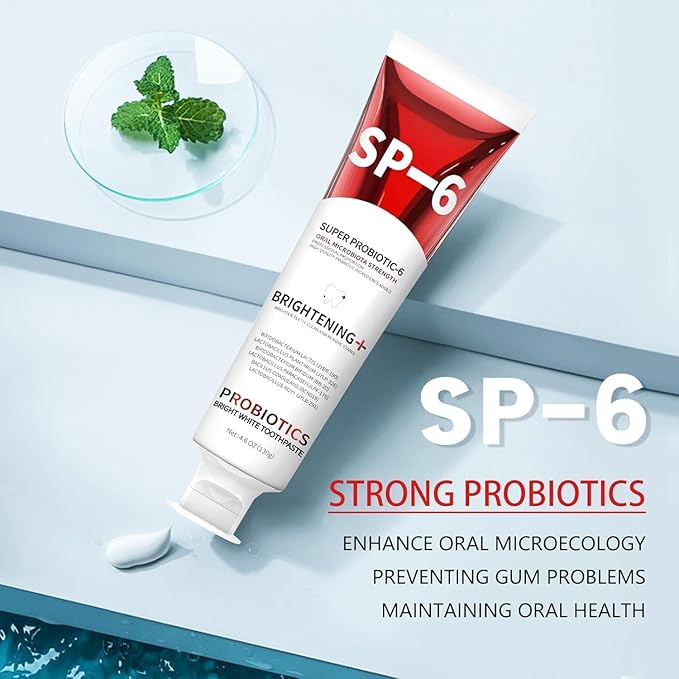 SP-6 Probiotic Whitening Toothpaste, Enhanced Formula with 6 Probiotics for Teeth Whitening and Gum Health, Enamel-Safe, Fluoride-Free, Fresh Mint Flavor, 4.6oz (3)