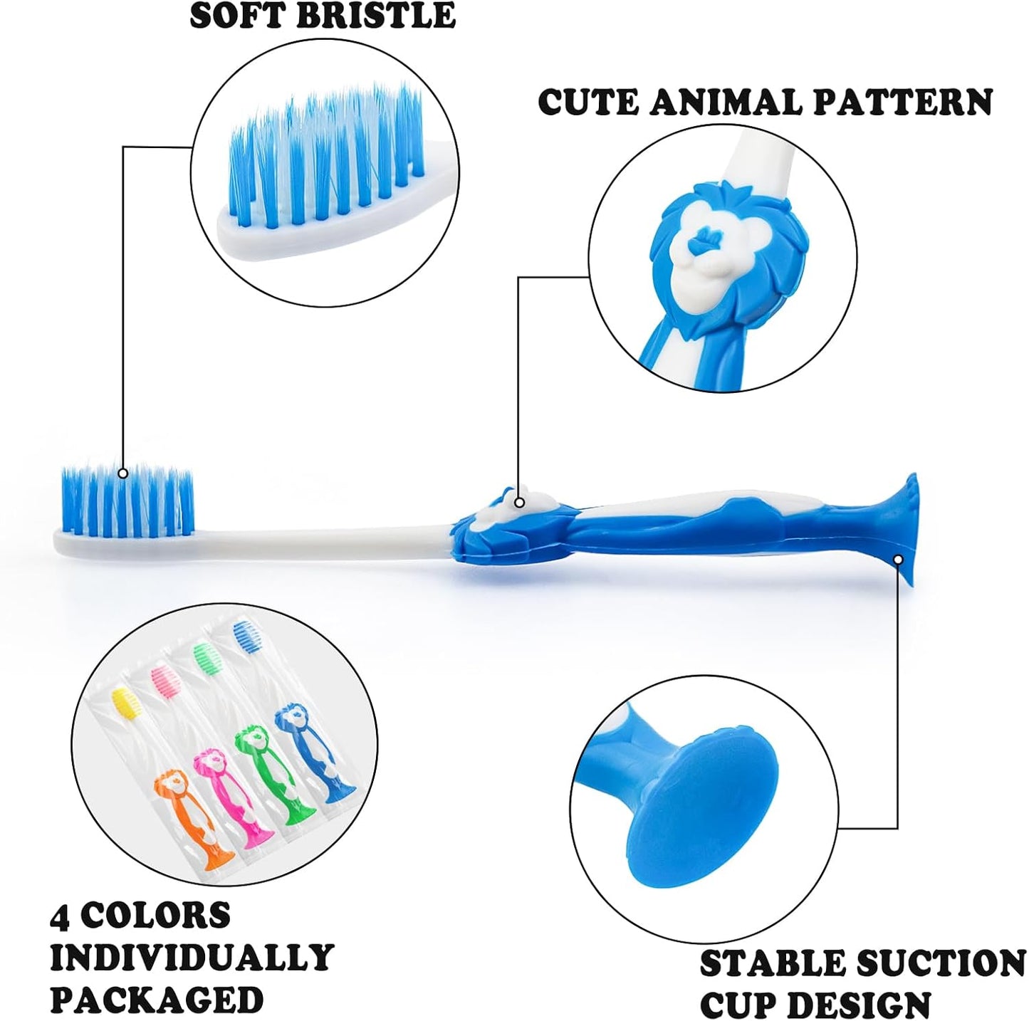 Disposable Toddler Toothbrushes Pack of 40, Manual Suction Cup Bulk Kids Toothbrushes Individually Wrapped Animal Toothbrush for Home, School, Camp, Daycare, Travel