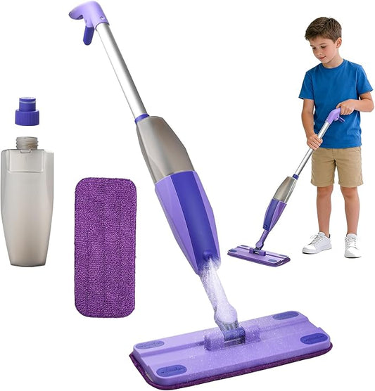 Kids Spray Mop - Mini Mop with Real Sprayer and Washable Microfiber Pad, Toddler Cleaning Set, Montessori Housekeeping Education Toys, for Boys Girls Ages 3+, Compatible with Swiffer Wet Jet Mop Pads