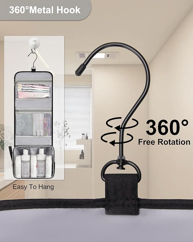 Small Hanging Toiletry Bag for Men and Women, Portable Hanging Organizer for Travel-Sized Shower Dopp Kit, Makeup Accessories, Waterproof Toiletries Organizer with 3 Compartments for Outdoor - Black