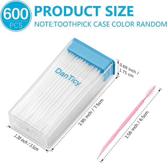 Brushpicks Interdental Toothpicks,Soft Bristle Dental Floss Picks Toothpicks,Helps Removes Plaque and Debris Between Your Teeth 600PCS (Pack of 5) Strawberry