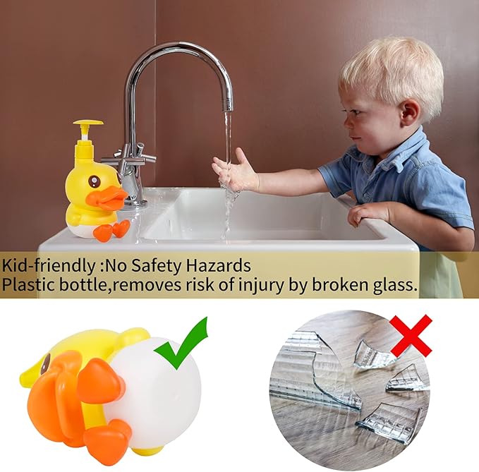 Cute Soap Dispenser for Kids Gift,Fun Dispenser for Bathroom Kitchen Countertop Vanity fit Lotion Shampoo Shower Hand Sanitizer,Animal Yellow B Duck Themed Soap Bottle with Pump Bath Accessories