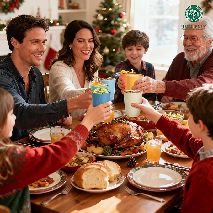 Homienly 16 OZ Wheat Straw Cups for Kitchen, Drinking Cups with Lid Set of 6, Unbreakable Cup Set Reusable, Stackable Water Tumblers (Recommend Fill Volume 12 OZ) - Colorful