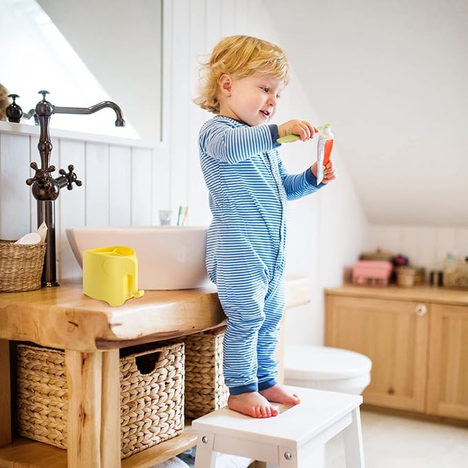 RyanLemon Elephant Toothbrush Holder for Toddler, Suction Cup Cute Toothbrush Holder for Kids, for Bathroom, with 3 Slots and 1 Hook, Grey