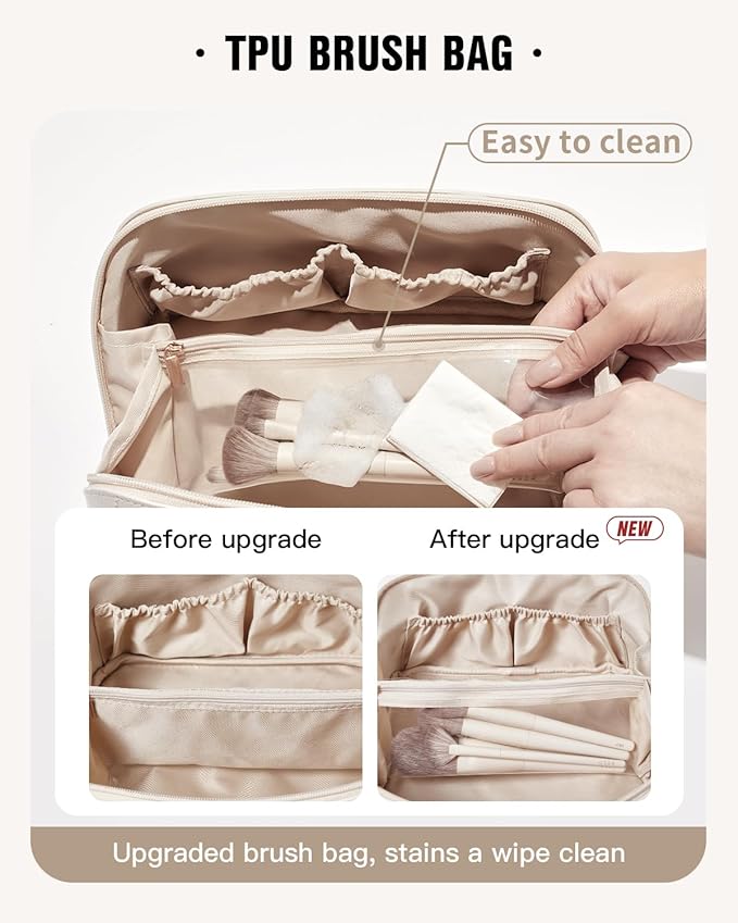 EACHY Travel Makeup Bag,Large Capacity Cosmetic Bags for Women,Waterproof Portable Pouch Open Flat Toiletry Bag Pattern Makeup Bag