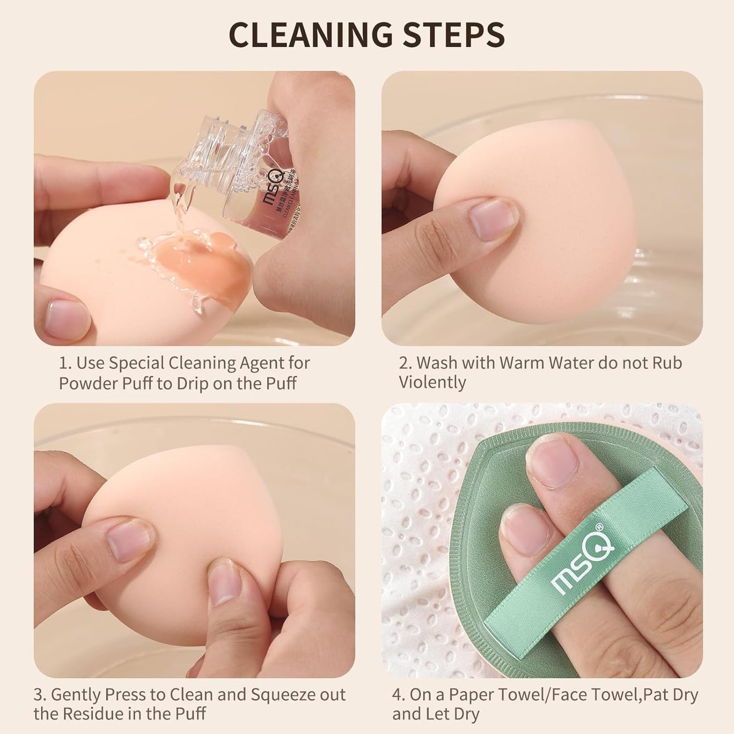MSQ 5Pcs Makeup Sponge For Foundation Concealer and Powder, Triangle Powder Puff Soft Sponges Blender, Latex Free Blender Sponge For Liquid, Cream, Powder Seamless & Flawless Makeup, 2.75 in, Green