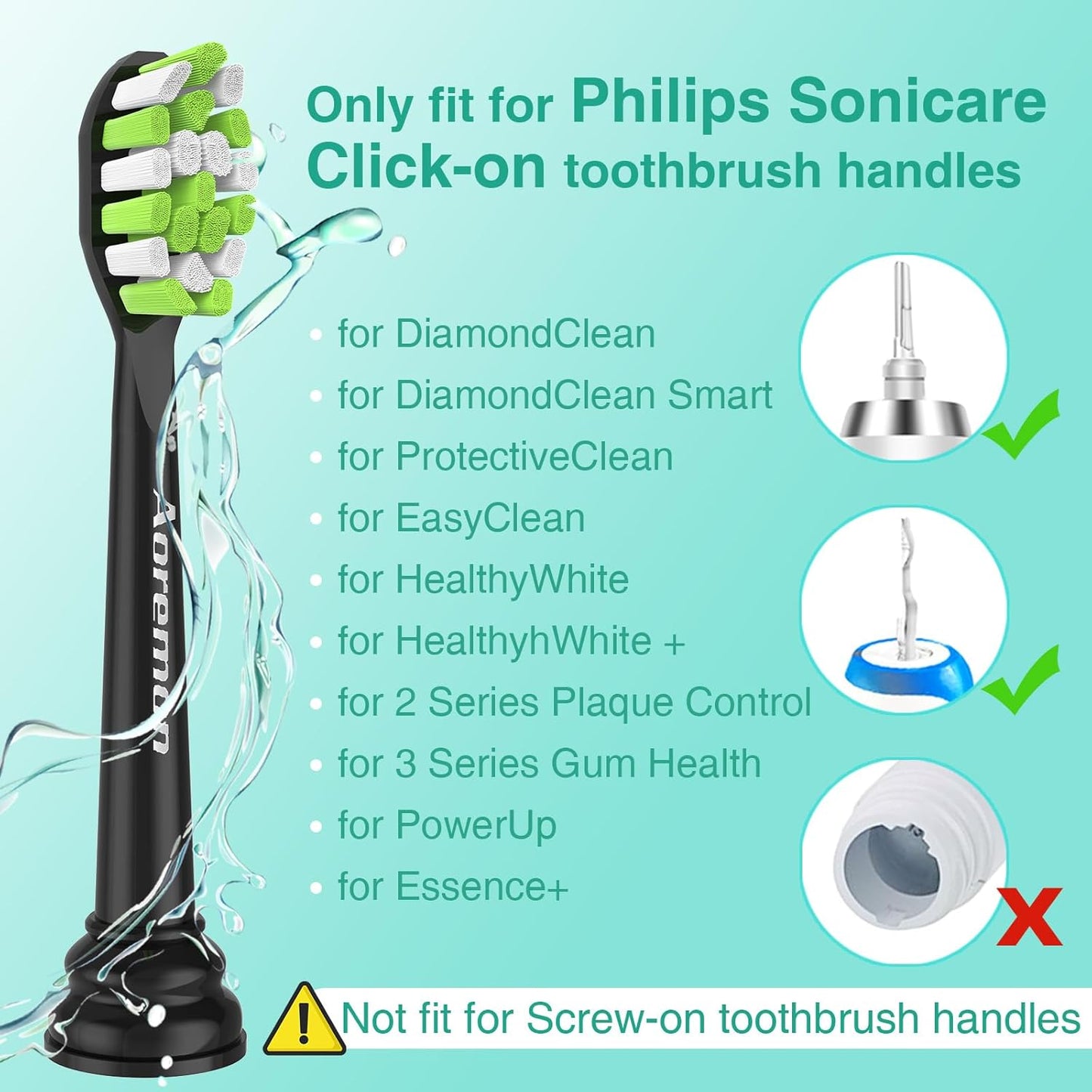 Aoremon Toothbrush Replacement Heads for Philips Sonicare DiamondClean Series 2/3 EasyClean ProtectiveClean FlexCare HwalthyWhite, 4100/5100/6100, C1/C2/G2/G3-6 Pack, Black