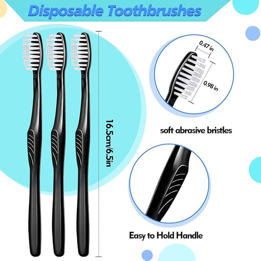 Tessco 1000 Pcs Disposable Toothbrushes Bulk Individually Wrapped Manual Soft Bristle Travel Toothbrushes Single Use Toothbrush for Homeless Hotel Toiletries Camping Office(Black)