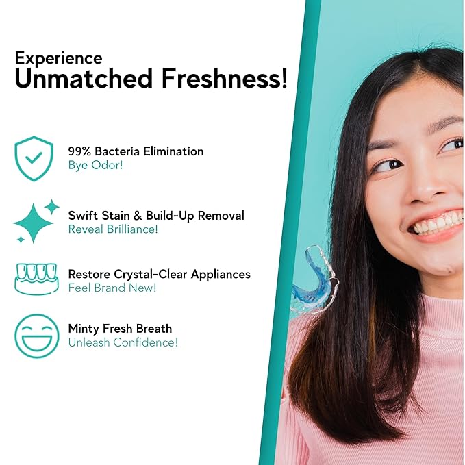 Retainer & Mouth Guard Cleaner Tablets - Mint Flavor Retainer Cleaner Tablets & Invisalign Cleaner -Denture Cleaning Tablets, Denture Cleaner, Aligners, Night Guard - Oral Dental Care FSA HSA Approved