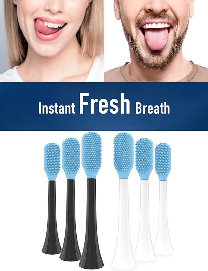 Tongue Scraper Heads Compatible with Philips Sonicare Click-On Handles – Gentle & Effective Tongue Cleaner, Fresh Breath, 2 Pack, Replacement Brush Heads (White, One Size)