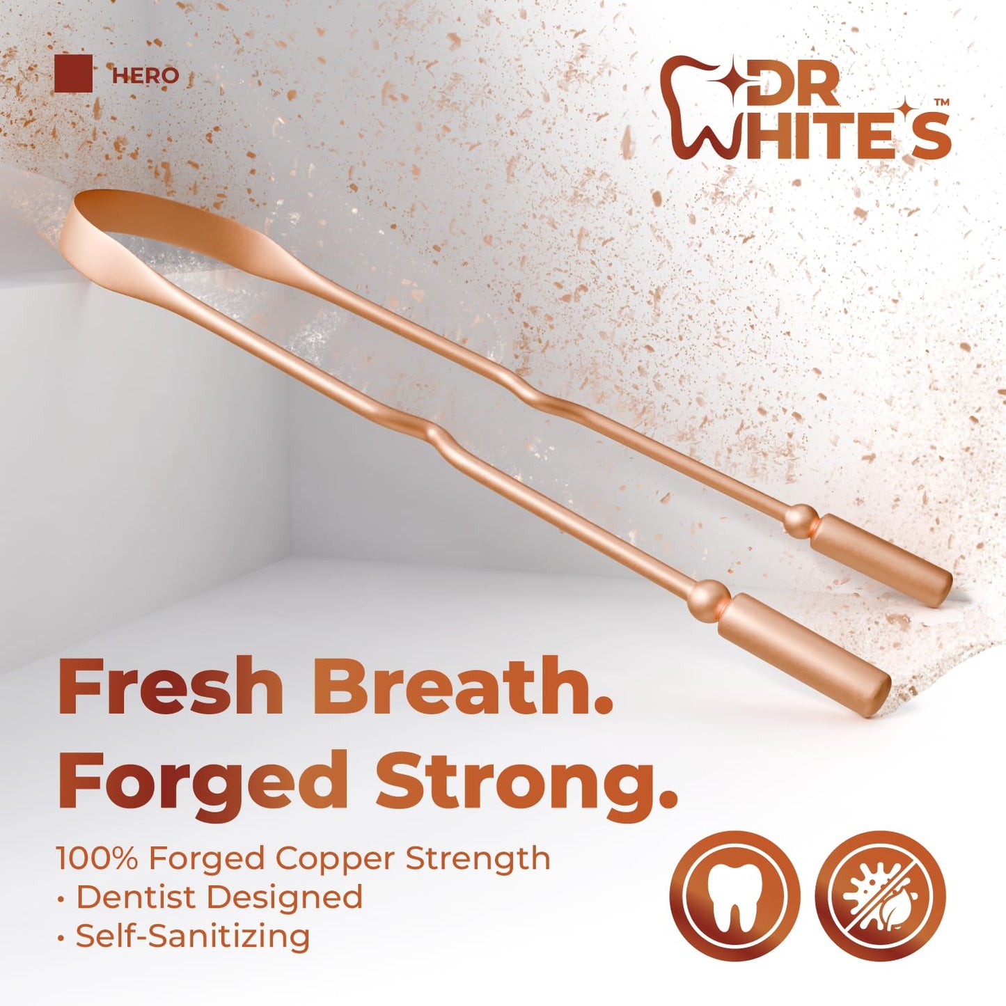 Dr. White’s Copper Tongue Cleaner – Dentist-Formulated Dual-Grip Design for Fresh Breath & Everyday Oral Detox – 100% Forged Copper, For Adults & Kids, Rust-Resistant, Built to Last (3-Pack)