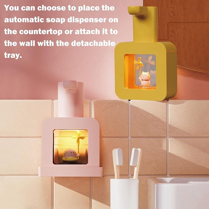 Cute Automatic Soap Dispenser - Kids Touchless Pink Hand Soap Dispenser,Wall Mount Waterproof USB Rechargeable, 13.5oz/ 400ml for Bathroom Countertop, Kitchen, Office, Hotel, Preschool Children