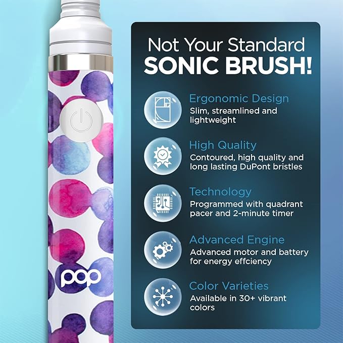 Pop Sonic Electric Toothbrush (Purple Bubble) - Travel Toothbrushes w/AAA Battery | Kids Electric Toothbrushes with 2 Speed & 15,000-30,000 Strokes/Minute, Dupont Nylon Bristles