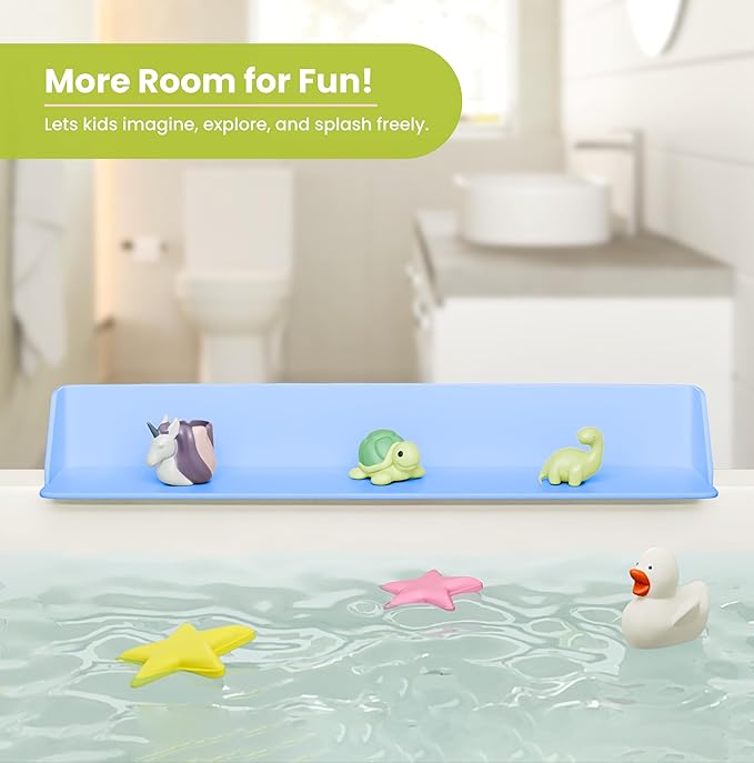 PlayPad, 3-Ft Long with SplashGuard For Bathtub, 5-Inch Tall - Kids Mess-Free Bath and No Leaks with Strong Suction Cups - Ocean Blue