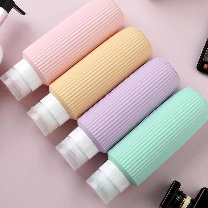 Travel Bottles for Toiletries, Large 6oz Travel Size Containers, BPA Free Leak Proof Tubs Refillable Liquid Accessories with Toiletry Bag for Cometic Shampoo and Lotion Soap (4 Pack)