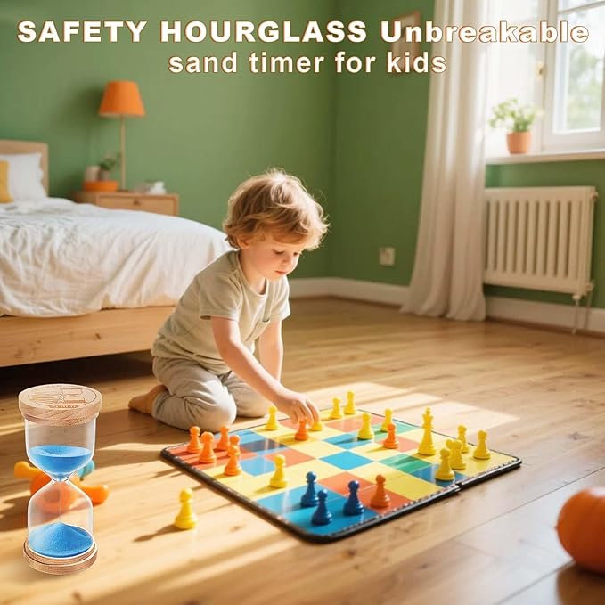 3 Minute Sand Timer for Classroom, 3min Wooden Hourglass Sand Clock, Small Hour Glass Sandglass for Kids, Game, Desk Office Decoration (Blue)