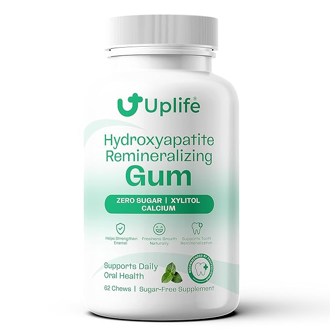 Uplife Hydroxyapatite Remineralizing Gum – Sugar-Free Xylitol Chewing Gum – Supports Daily Oral Health & Fresh Breath – Zero Sugar, Mint Flavor, 62 Pieces