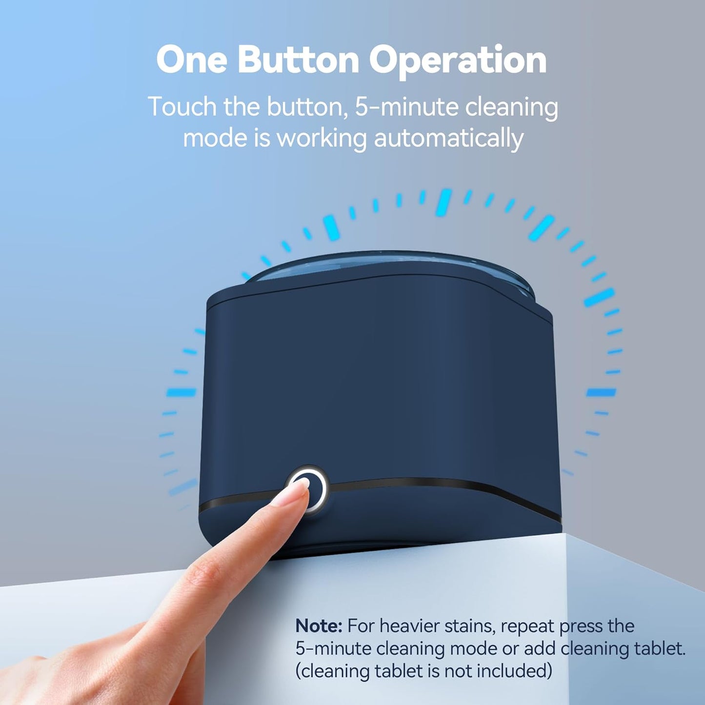 Retainer Cleaner, 48kHz Ultrasonic Retainer Cleaner Machine for Denture, Mouthguard, Braces, Night Guard, Aligner, Toothbrush, Jewelry with 7.8OZ Dental Cleaning Pod-Blue