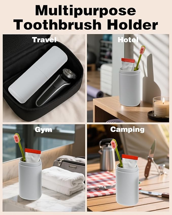 2PCS Travel Toothbrush Case, Portable Tooth Brush Holder and Toothpaste Cover Container with Cup, Large Capacity Dustproof Toothbrush Travel Case for Traveling Camping Home(Gray)
