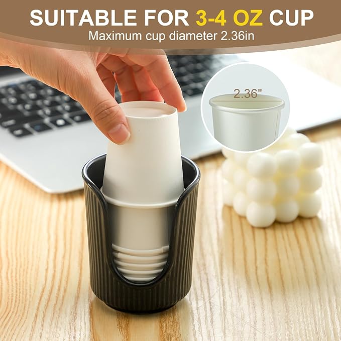 Ceramic Bathroom Cup Dispenser with Stylish Vertical Stripes - Disposable Mouthwash Cup Holder Holds 3-4oz Paper Cups for Rinsing Cups on Bathroom Vanity Countertops (Black)
