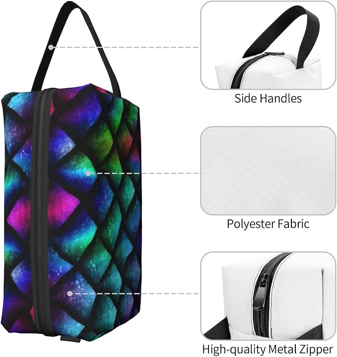 Colorful Dragon Scale Toiletry Bag for Women Men Portable Travel Wash Bag Waterproof Gym Shaving Toiletries Cosmetic Organizer Bag, Shower Bathroom Toiletries Accessories Makeup Bag with Handle
