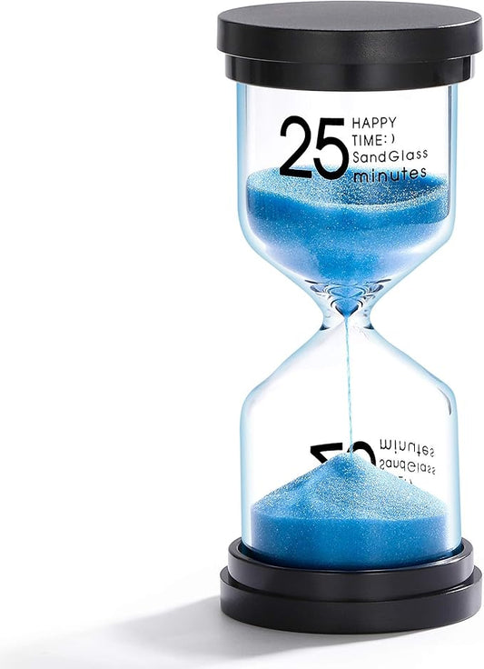 25 Minute Sand Hourglass Timer: Plastic Sand Clock 25 Min, Extra Blue Reloj De Arena, Unity Hour Glass Colorful Sandglass Timer for Kids, Games, Classroom, Kitchen, Decoration