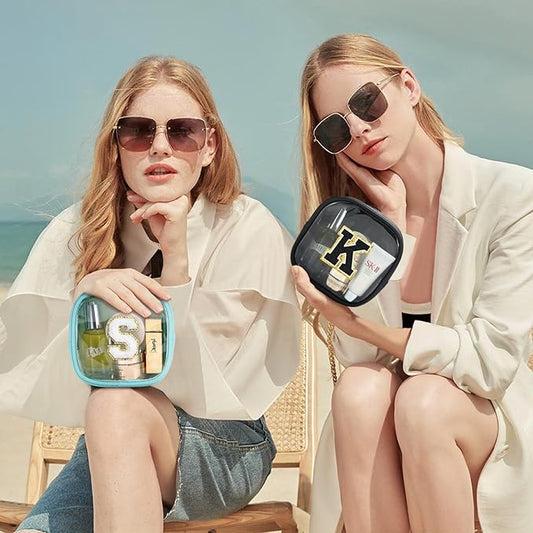 YOOLIFE Initial Make Up Bag Travel Toiletry Bag, Clear Makeup Bag Preppy Cosmetic Bags Organizer Travel Essentials Gifts for Women Teen Girlfriend Teacher Mom Birthday Gifts Mini Blue C