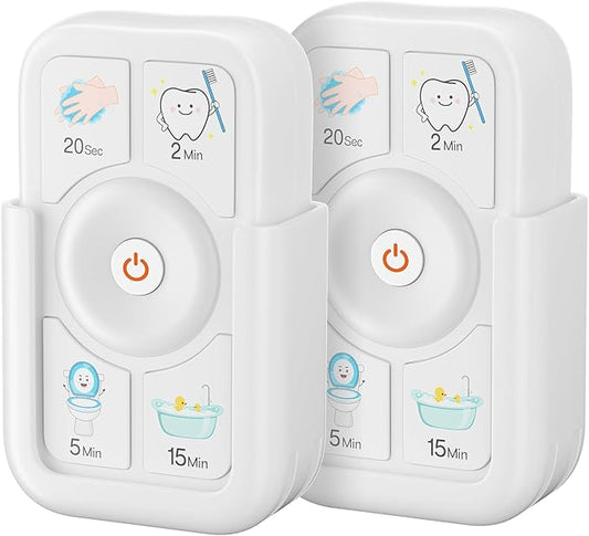 Timer for Kids Brushing: 2 Minutes Teeth Brush 20 Seconds Hand Washing 5 Min Toilet 15 Min Shower, Time Management Tool for Children - 2pcs White