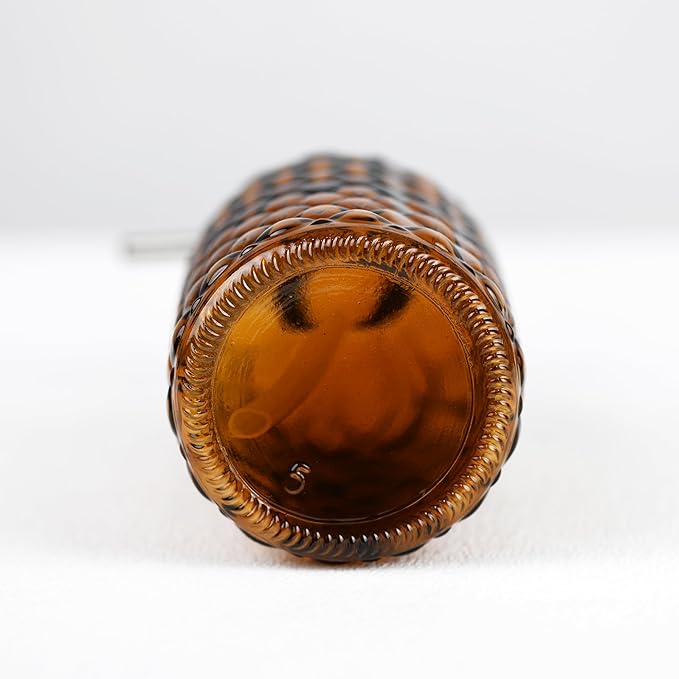 16 oz Diamond Pattern Glass Soap Dispenser, Kitchen and Bathroom Refillable Soap Dispenser with Rust Resistant Stainless Steel Pump for Hand Soap, Lotion Glass Liquid Dispenser(Amber)