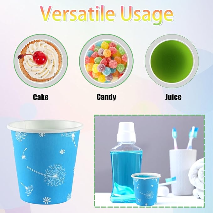500 Pack 3oz Disposable Paper Bathroom Cups, Colourful Floral Mouthwash Cups for Mouthwash, Parties, Travel, Office, Picnic and Events