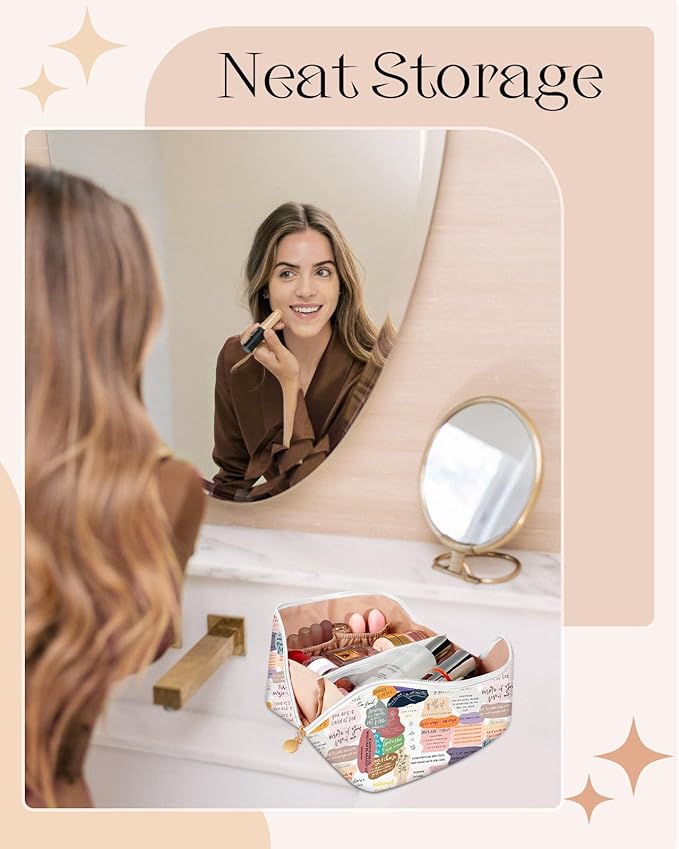 Bistup Makeup Bag Travel Cosmetic Bag Toiletry Make Up Bags Cute Women Large Capacity Big Medium Leather Quote Aesthetic Portable Teen Girls Teenage Foldable Expandable Compact Open Flat Zip