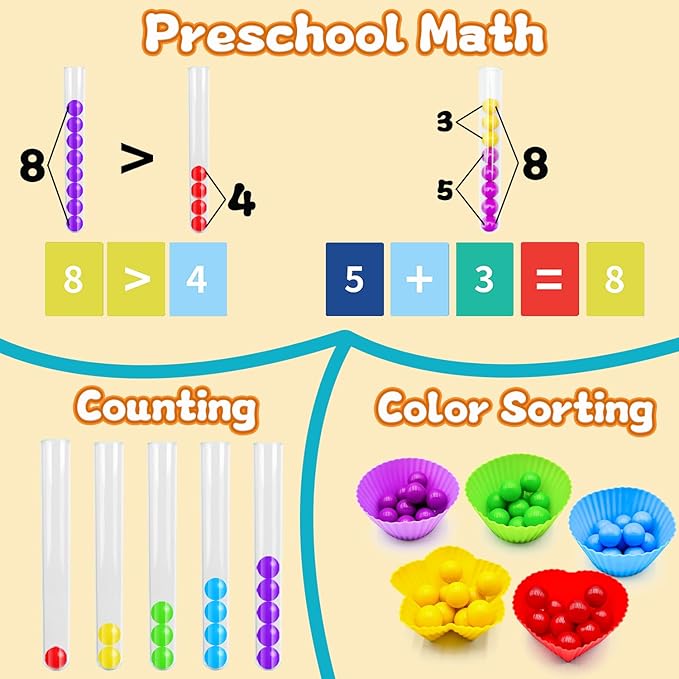 Counting and Color Sorting Toys Set, Fine Motor Skills, Preschool Learning Toys Color Recognition and Math Learning Games, Educational Toy Gift for Kids Age 3 4 5 6Year Old Boys Girls