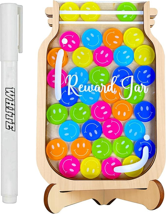 Reward Jar, Magnetic Reward Jar For Kids, 45 Smiley Tokens, Behavior Chart For Kid Home, Classroom Reward System, Reward Jar Classroom, Magnetic Reward Jar For Classroom, Class Reward Jar Magnetic