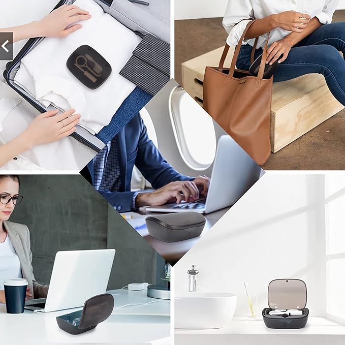 MURRI&MURRDI Retainer Case, Denture Bath Box with Strainer Basket, Mouth Guard Case, Braces Cleaner Cup, Cute Denture Holder Retainer Storage Soak Container for Travel Cleaning (C Black)