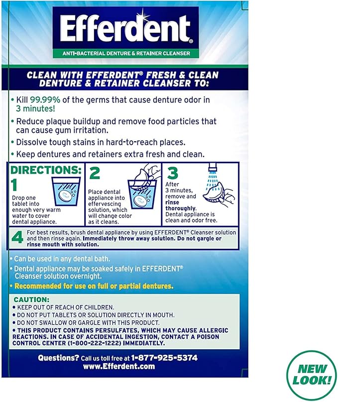 Efferdent Retainer Cleaning Tablets, Denture Cleaning Tablets for Dental Appliances, Minty Fresh & Clean, 44 Count (Pack of 5)