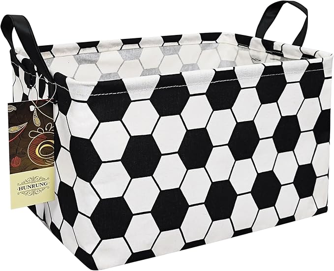 HUNRUNG Rectangle Storage Basket Cute Canvas Organizer Bin for Pet/Children Toys, Books, Clothes Perfect for Rooms/Playroom(REC-Football)