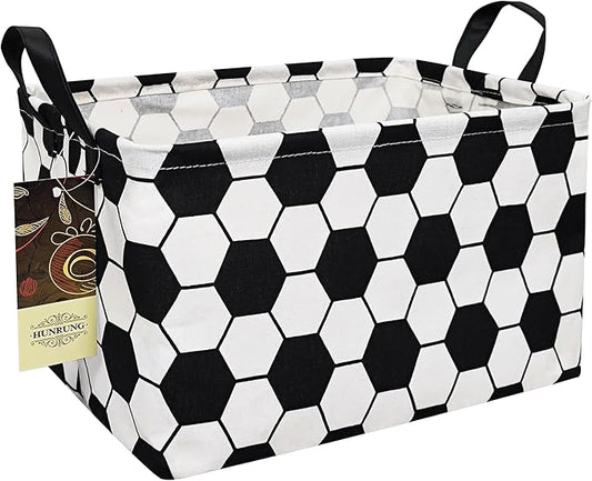 HUNRUNG Rectangle Storage Basket Cute Canvas Organizer Bin for Pet/Children Toys, Books, Clothes Perfect for Rooms/Playroom(REC-Football)