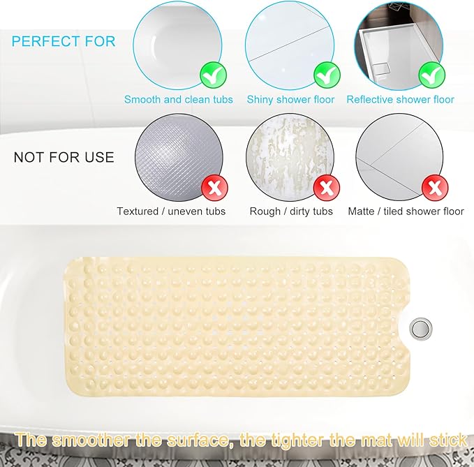 Sheepping Baby Bath Mat for Tub Non Slip Extra Long Cover Bathtub Mat for Toddler Kids 40 X 16 Inch - Eco Friendly Infant Bath Tub Mat with 200 Big Suction Cups,Machine Washable Shower Mat