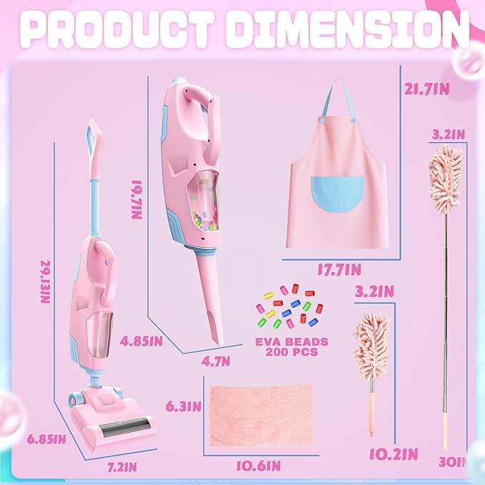 SMILESSKIDDO Kids Vacuum That Really Works - Toddler Toy Vacuum with 2 Nozzles & 5 Cleaning Set Accessories, Sound and Ball Popping Action, Pretend Play Housekeeping Toys Gifts for Girls & Boys