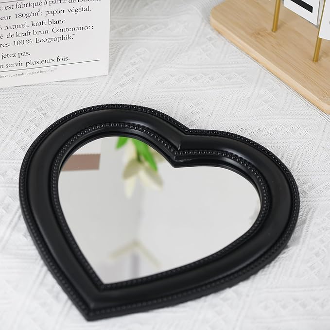 Heart Shape Makeup Mirror Wall Mounted Mirror with Hanging Hole for Home Room Decoration Birthday Gift Valentine's Day Gift for Girl,10.6x10.2inch(Black)