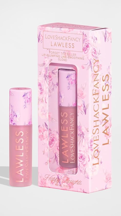 Lawless Women's x LoveShackFancy Forget The Filler Lip Plumping Gloss, Happy Thoughts, Pink, 0.11 Ounce