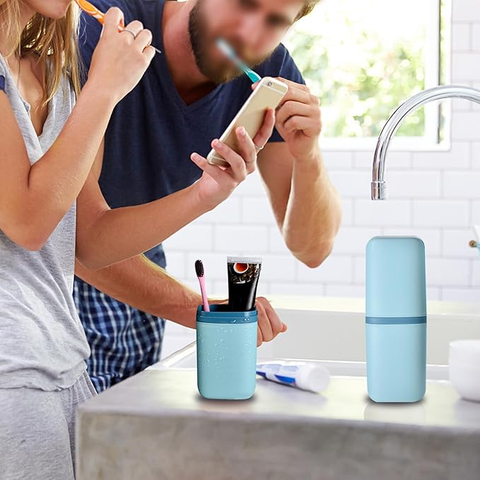 Huakaile 4 Pack Plastic Travel Toothbrush Holder, Portable Toothbrush Cup with Cover, Toothbrush Case Box Toothpaste Container for Storage Organizer Bathroom Camping (4 PCS)