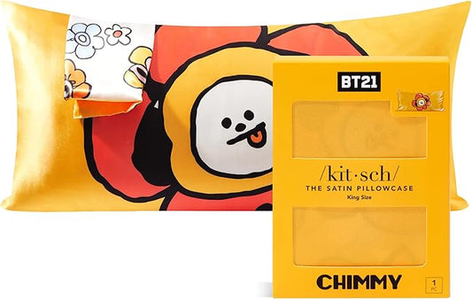Kitsch x BT21 (Chimmy) Satin Pillowcase with Zipper for Hair & Skin - Softer Than Silk Pillow Cases, Smooth Cooling Pillow Cover, Wrinkle-Free, Machine Washable, King Size (19x36)