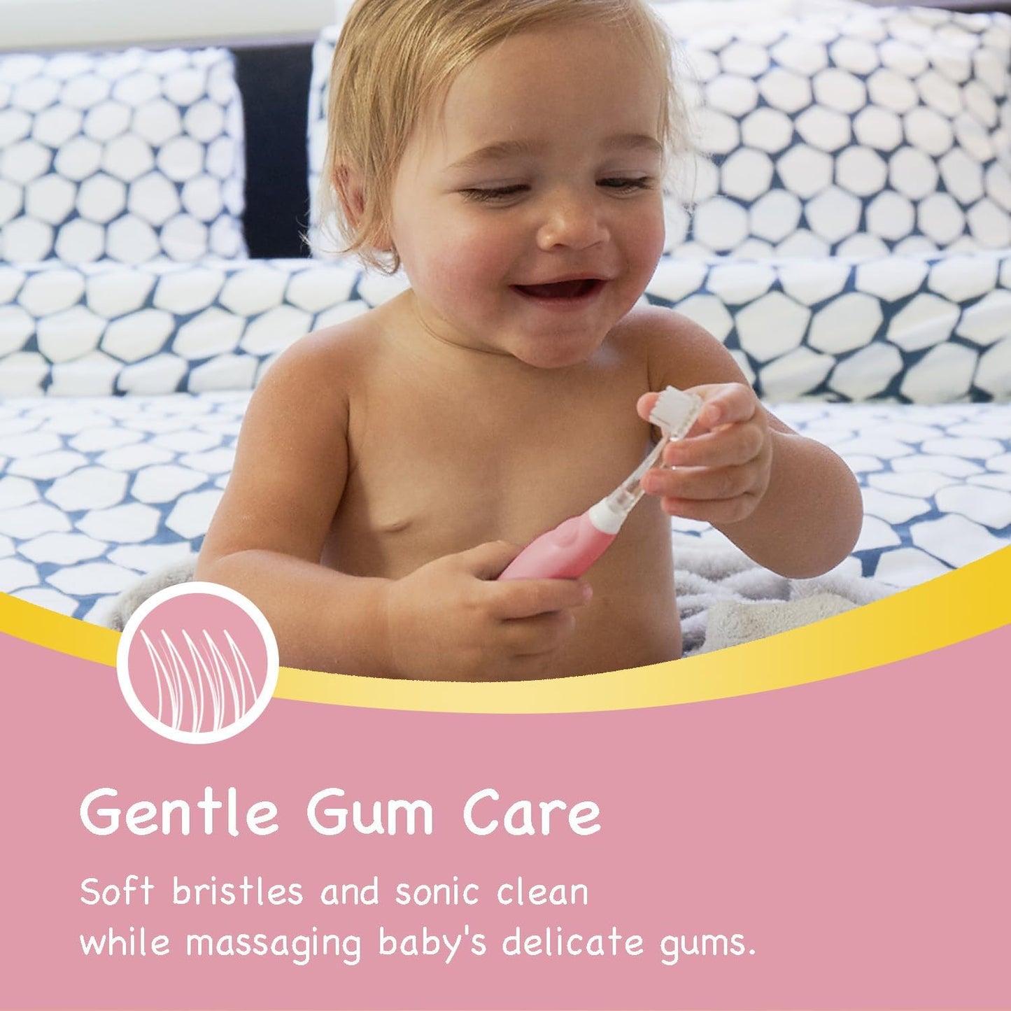 Papablic BabyHandy 2-Stage Sonic Electric Toothbrush for Babies and Toddlers Ages 0-3 Years, Pink