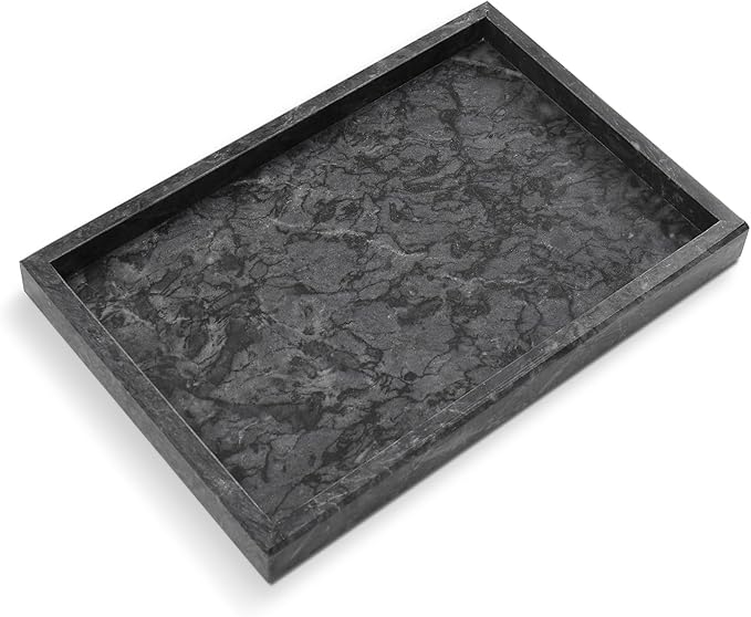 Yew & Tulip Natural Marble Vanity Tray, Nature Dark Gray Marble Serving Tray for Bathroom, Kitchen, Vanity, Home Decor, Wedding etc. (12"x 8" x 1.2")